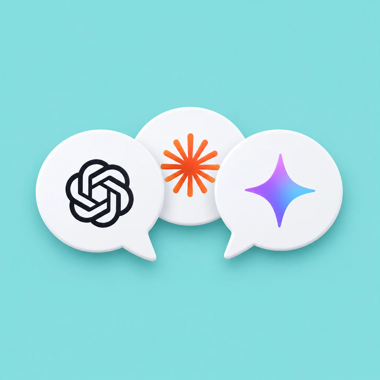 ChatGPT, Claude, and Gemini chat bubbles
